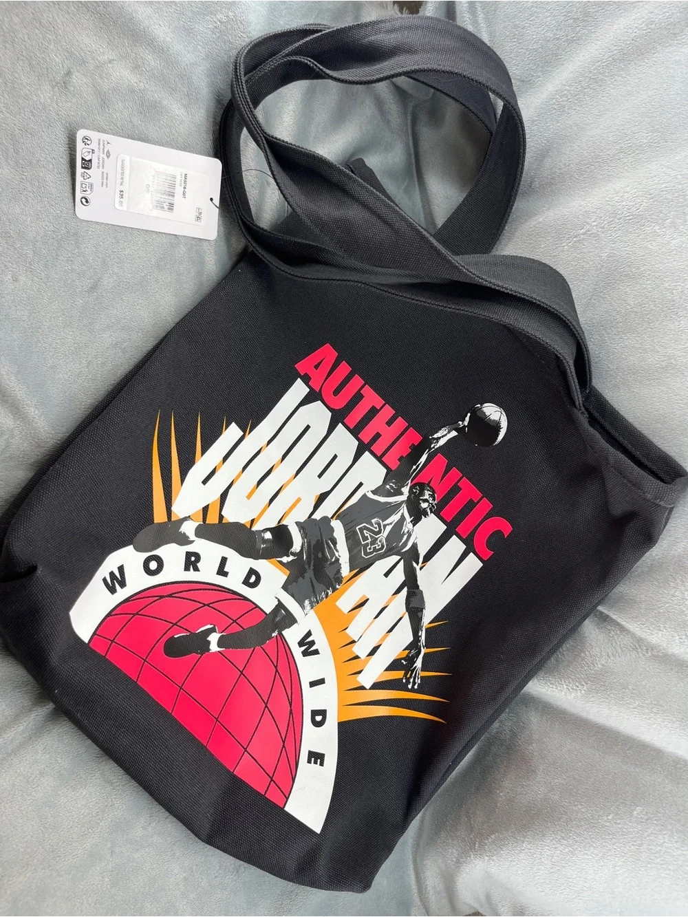 Jordan Black Tote Bag with Pink, Orange & White Graphic